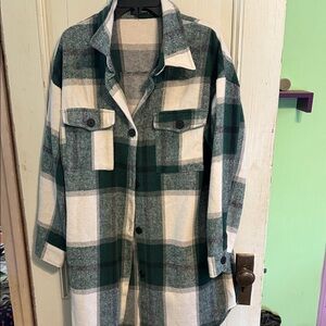 Plaid Green and White Women's Jacket